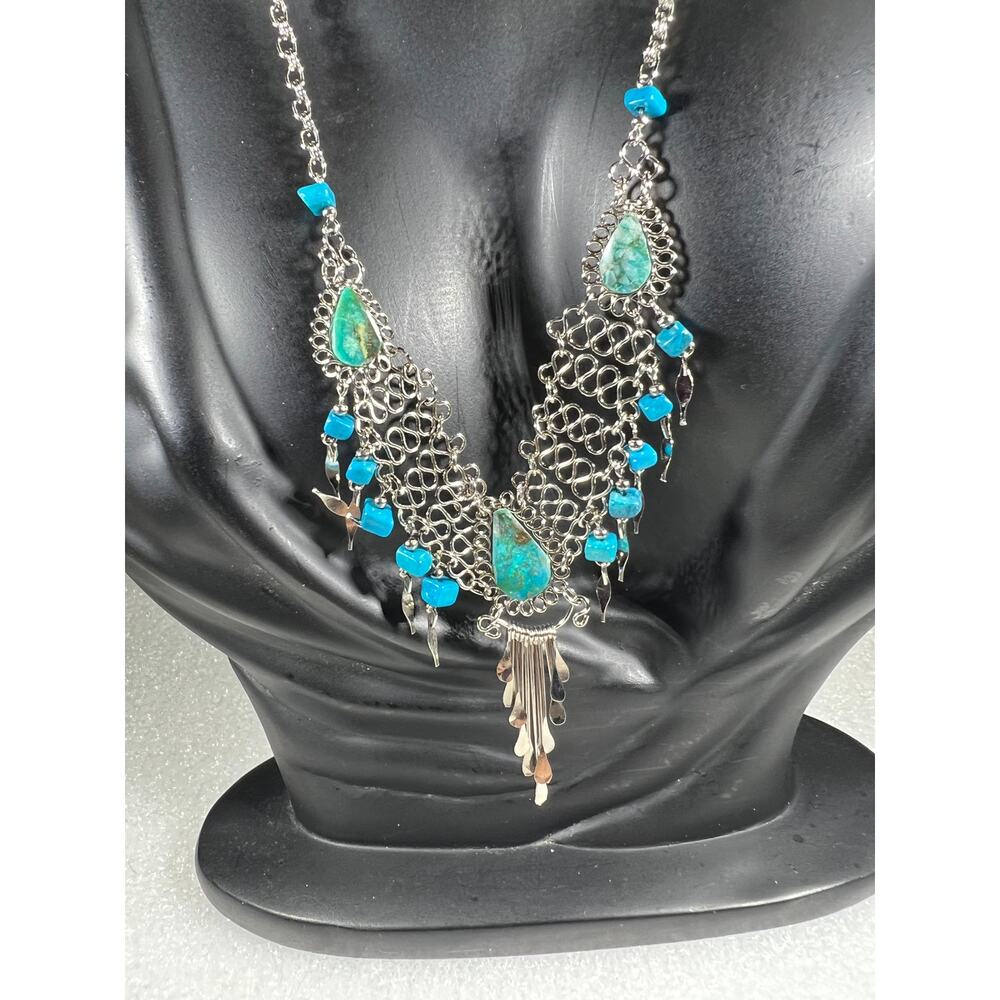 Vintage Natural Stone Hand Crafted Wire Wrap Necklace 80s 90s Southwestern Look - Picture 9 of 16